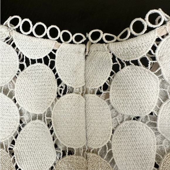Shoshanna White Metallic Circle Lace Glengarry Cocktail Midi Dress Size 0 - Picture 8 of 15